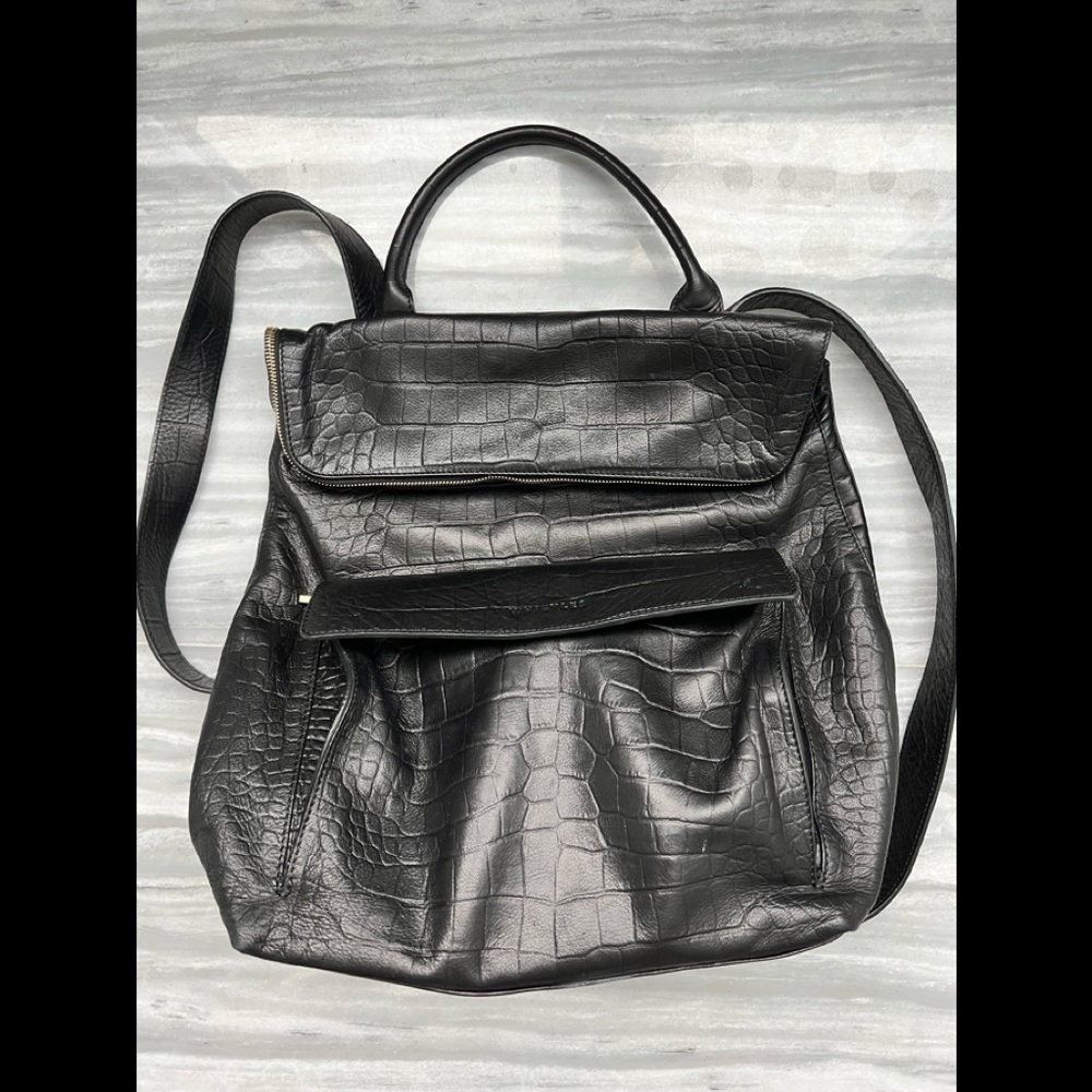 Whistle black leather Croc Embossed Backpack